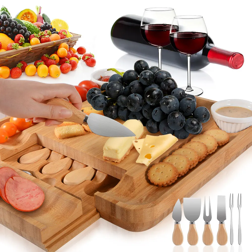 Bamboo Cheese Board Cutlery Knif Set With Slide Out Drawer 4 Knives Sets Cooking Tools Cheese Knife Cheese Slicer Fork Scoop Cut
Bamboo Cheese Board Cutlery Knif Set With Slide Out Drawer 4 Knives Sets Cooking Tools Cheese Knife Cheese Slicer Fork Scoop Cut