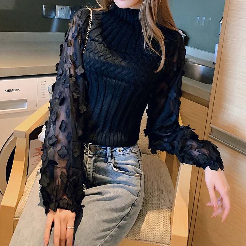 Women Blouses Ladies Appliques Mesh Sleeve Solid Elegant Blouses Croppedped Tops Women Stretchy Knitted Blouse 2021 Spring
Women Blouses Ladies Appliques Mesh Sleeve Solid Elegant Blouses Croppedped Tops Women Stretchy Knitted Blouse 2021 Spring