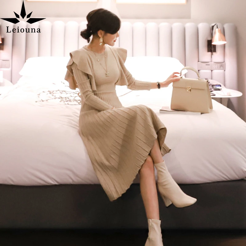 Женское трикотажное платье Leiouna, однотонное элегантное праздничное платье-свитер с оборками на рукавах и закрытой талией в Корейском стиле ...
Женское трикотажное платье Leiouna, однотонное элегантное праздничное платье-свитер с оборками на рукавах и закрытой талией в Корейском стиле ...