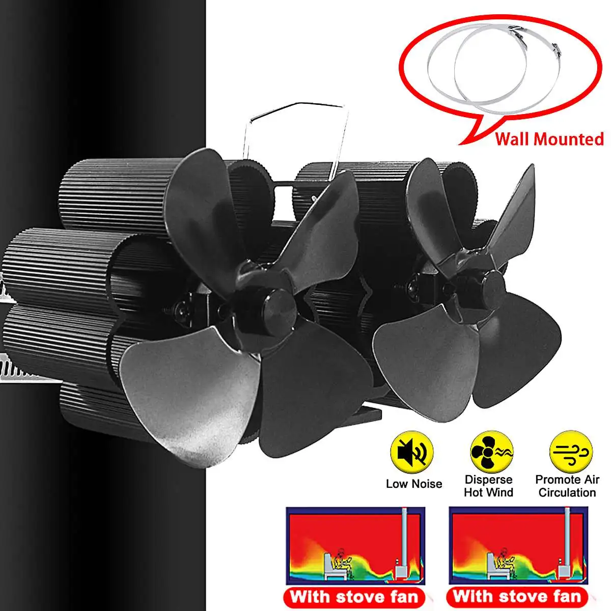 Настенный черный камин с 8 лезвиями
Настенный черный камин с 8 лезвиями