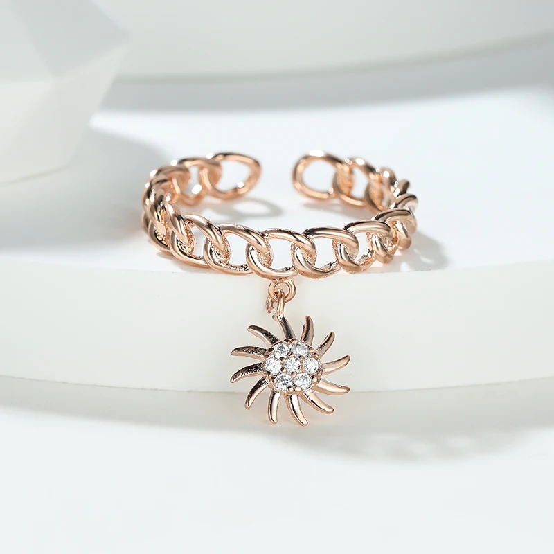 Dainty Rose Gold Link Chain Ring for Women Cute Sun Pendant Rings Zircon Inlaid Open Adjustable Finger Jewelry Twinket Gift
Dainty Rose Gold Link Chain Ring for Women Cute Sun Pendant Rings Zircon Inlaid Open Adjustable Finger Jewelry Twinket Gift
