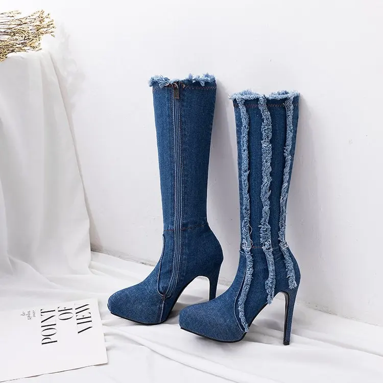 2021 spring new denim high tube boots thin heel super high heel waterproof table boots
2021 spring new denim high tube boots thin heel super high heel waterproof table boots
