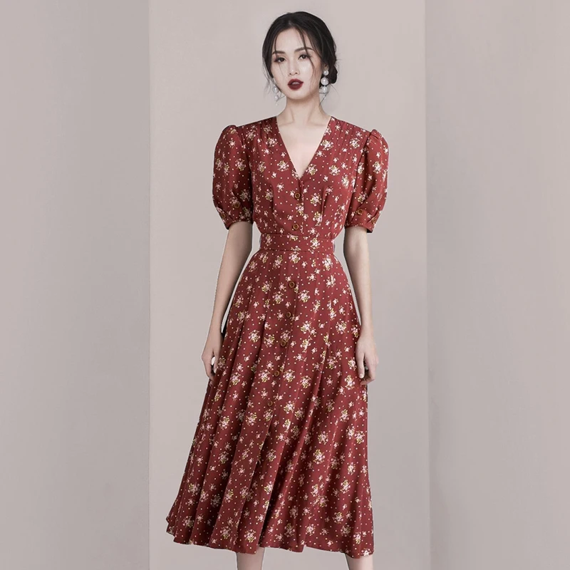 SMTHMA 2022 New Fashion Women Summer Pleated Dress Elegant Vintage Puff Sleeve Red Print Midi Dresses Vestoidos
SMTHMA 2022 New Fashion Women Summer Pleated Dress Elegant Vintage Puff Sleeve Red Print Midi Dresses Vestoidos
