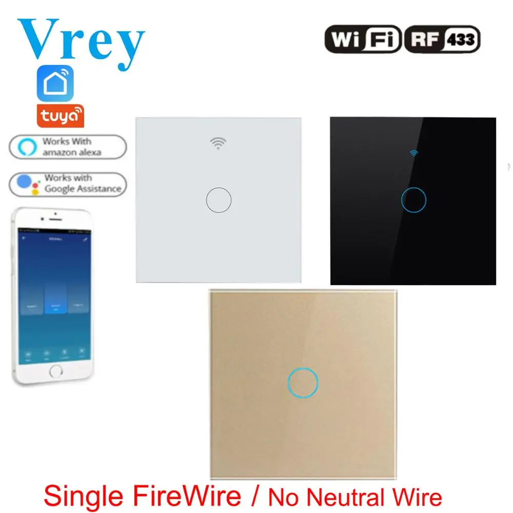VREY WiFi смарт сенсорный Switch100V 240v настенный экран переключатель Suppor пульт