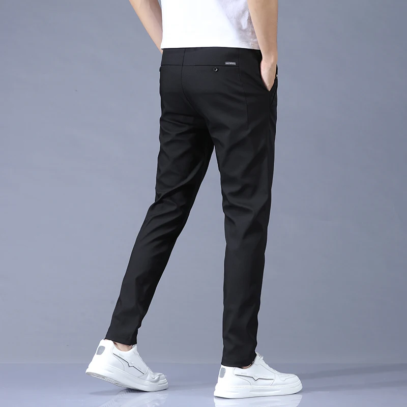 

Pantalones elásticos de cintura elástica para hombre, pantalón clásico de negocios, informal, coreano, color negro y gris,