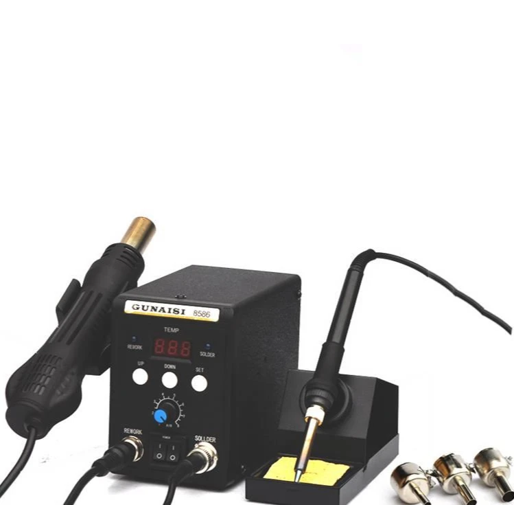Rework Soldering Station 8586 750W 2 in 1 Digital Display Hot Air Gun Solder Iron 220V Welding Repair Tools
Rework Soldering Station 8586 750W 2 in 1 Digital Display Hot Air Gun Solder Iron 220V Welding Repair Tools
