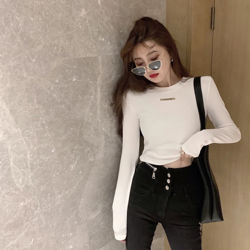 New Women Crop Tops Sexy Long Sleeve Fashion Tees Casual O Neck T-shirt Simple Letter Print Female Autumn Thin Clothing Pullover
New Women Crop Tops Sexy Long Sleeve Fashion Tees Casual O Neck T-shirt Simple Letter Print Female Autumn Thin Clothing Pullover