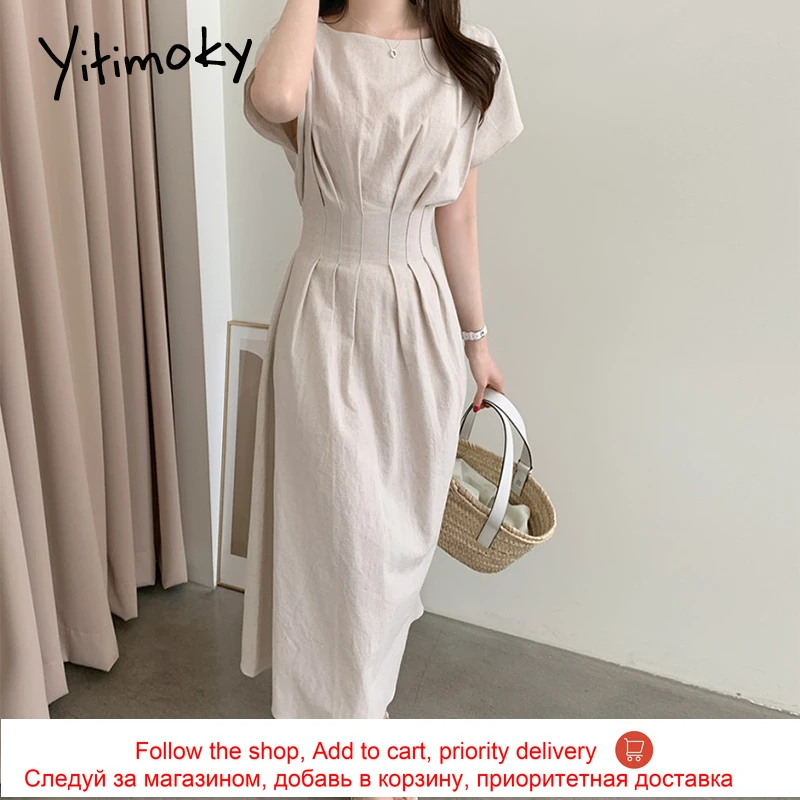 Yitimoky Simple Woman Dress O-Neck Short Sleeve 2021 Summer Korean New Fashion Ruched High Waist Zipper Solid Slim Long Dresses
Yitimoky Simple Woman Dress O-Neck Short Sleeve 2021 Summer Korean New Fashion Ruched High Waist Zipper Solid Slim Long Dresses