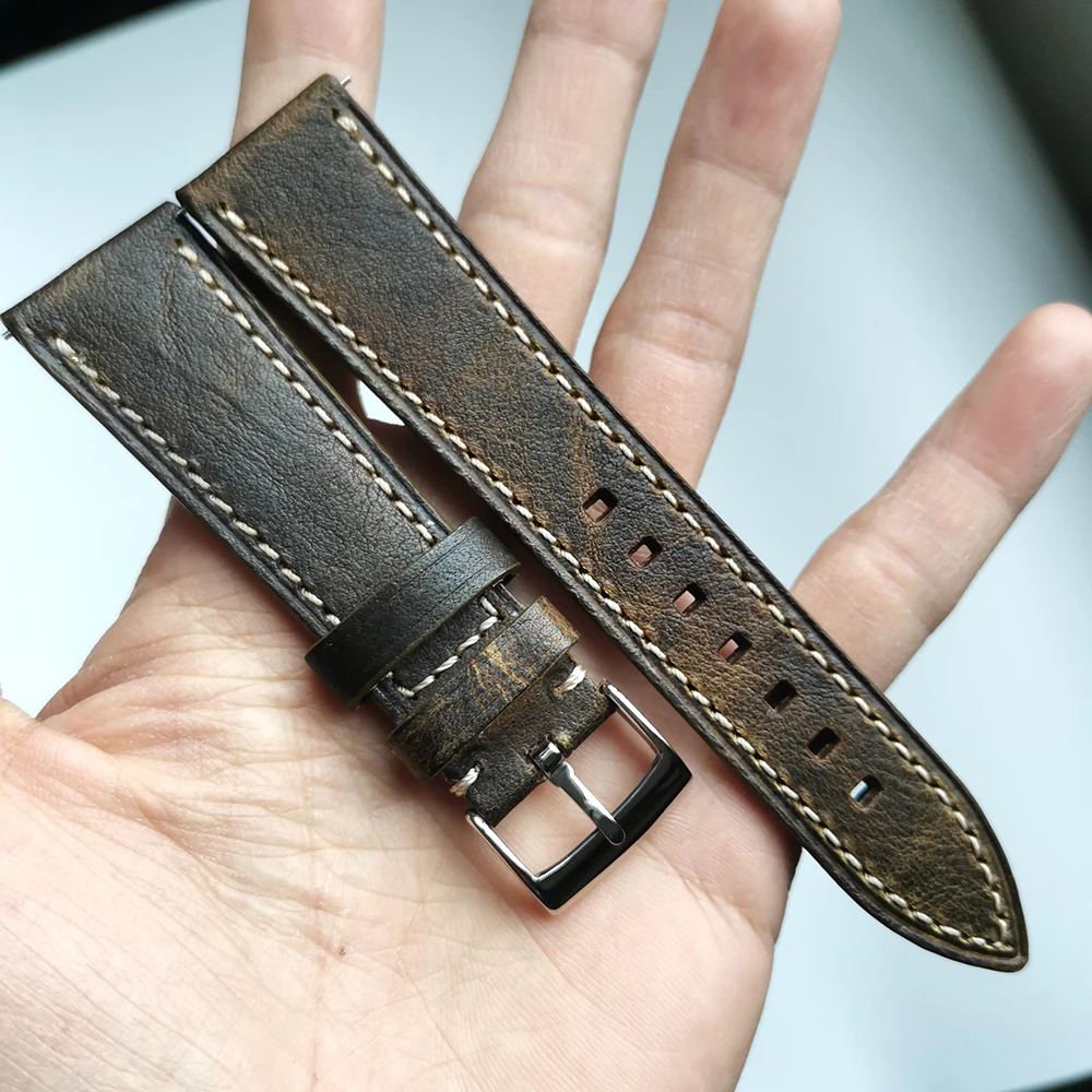 Ремешок из натуральной кожи Крейзи Хорс, браслет в стиле ретро для наручных часов, восковой браслет, 18 мм 19 мм 20 мм 21 мм 22 мм