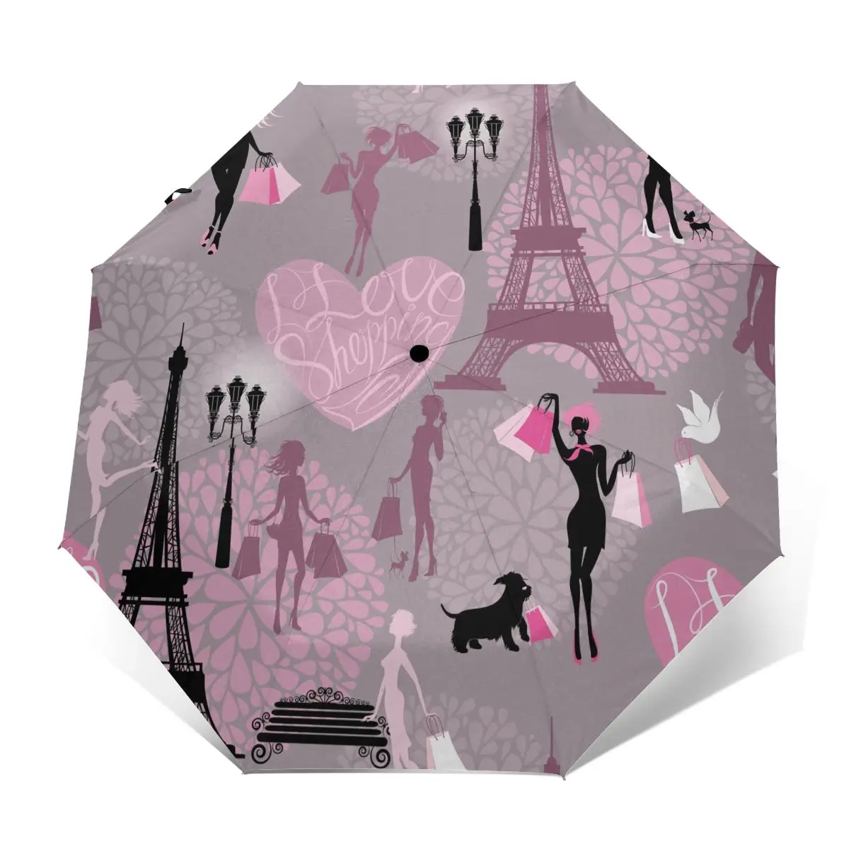 

Автоматический зонт от дождя для женщин, складной тройной зонт, с рисунком в виде сердец, с каллиграфической башней, с защитой от ветра, водо...