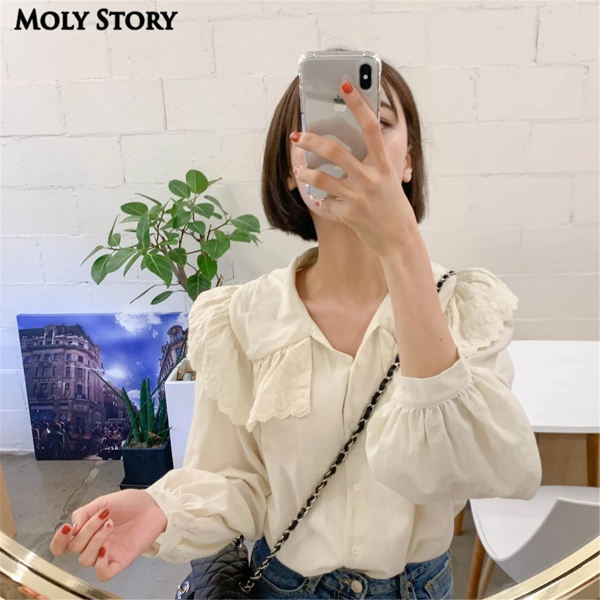 New Cute Puff Sleeve Top White Lace Shirts Turn Down Neck Japanese Kawaii Tops Ladies Shirt
New Cute Puff Sleeve Top White Lace Shirts Turn Down Neck Japanese Kawaii Tops Ladies Shirt