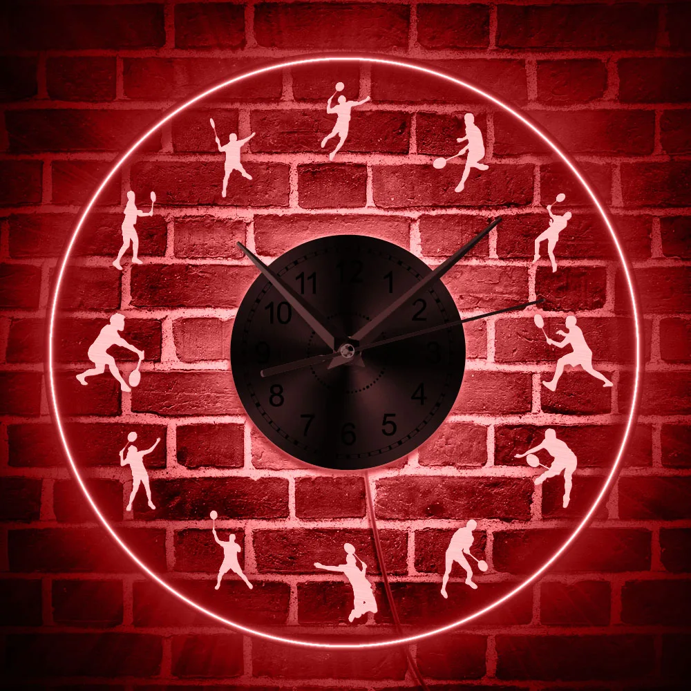 

Badminton LED Lighting Wall Clock Acrylic Modern Wall Clock Glow in Dark With Color Changes Shuttlecock Player Decorative Clock