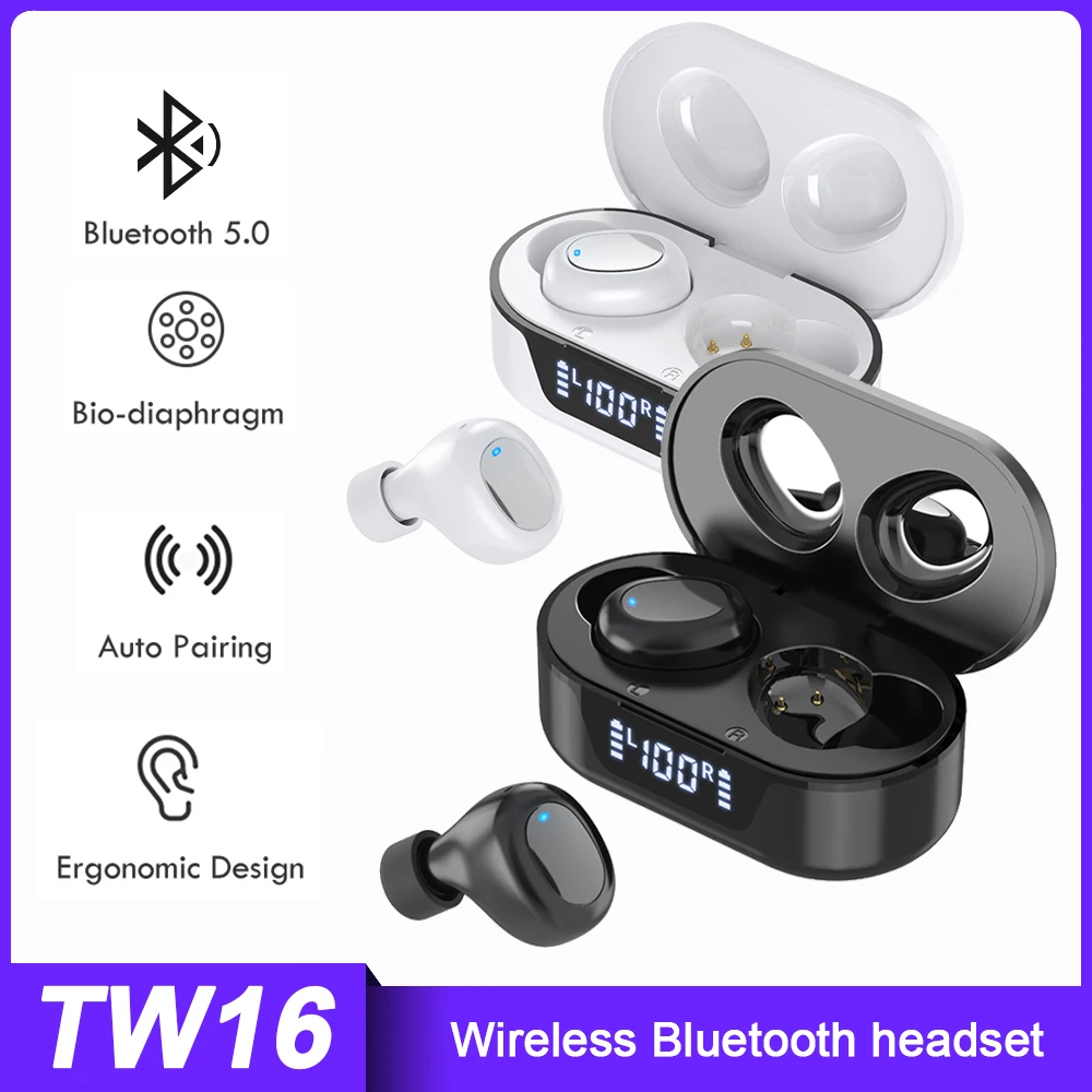 TW16 Wireless Bluetooth Earphones Waterproof TWS Hifi Stereo Sound Low Latency Noise Cancellation Sport Earbuds with LED Display
TW16 Wireless Bluetooth Earphones Waterproof TWS Hifi Stereo Sound Low Latency Noise Cancellation Sport Earbuds with LED Display