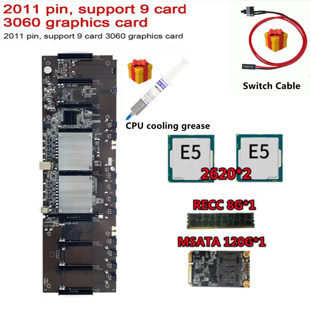 K1KF BTC X79 Dual CPU Miner Motherboard For CPU Set Support 9*3060 Graphics Card For DDR3 Memory 60mm Distance Low Power
K1KF BTC X79 Dual CPU Miner Motherboard For CPU Set Support 9*3060 Graphics Card For DDR3 Memory 60mm Distance Low Power