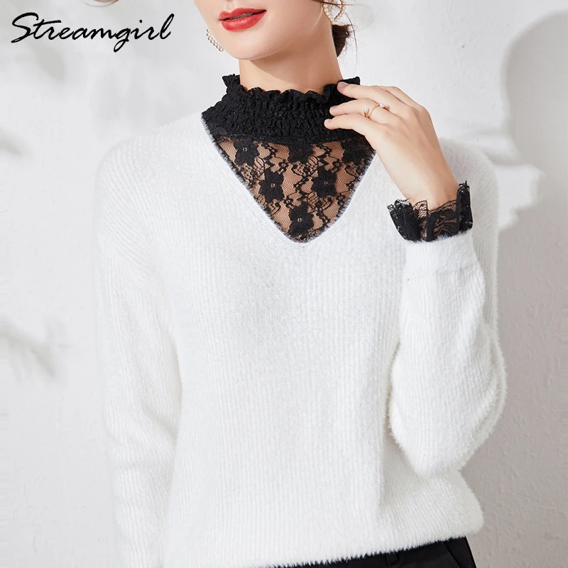 Warm Lace Sweater Women Winter White Fluffy Sweater Pullover Jumper Thick Imitated Mink Wool Sweaters For Women Blue Sweaters
Warm Lace Sweater Women Winter White Fluffy Sweater Pullover Jumper Thick Imitated Mink Wool Sweaters For Women Blue Sweaters