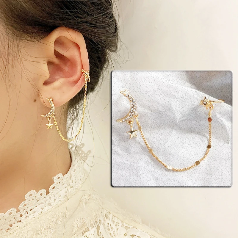 Crystal Moon Star Butterfly Ear hook Long Chain Earrings Jewelry for Women Girls Crescent Tassel Piercing 1pc Single Earring
Crystal Moon Star Butterfly Ear hook Long Chain Earrings Jewelry for Women Girls Crescent Tassel Piercing 1pc Single Earring