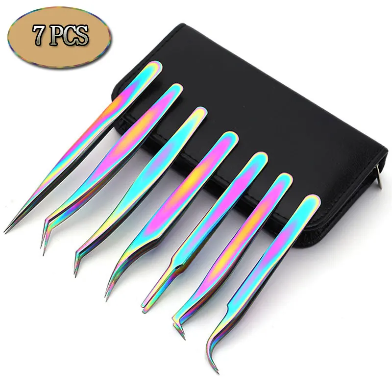 

7PCS Set Eyelashes Tweezers To Place False Eyelash Extension Stainless Lashes Tongs Volume Eyebrow Clip Makeup Nail Art Tools