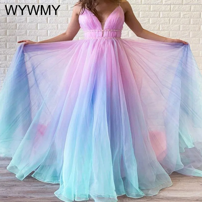 WYWMY Summer Beach Dress Women Sexy Rainbow Gradient Color Backless Camisole Dress V-Neck Sleeveless A-line Big Swing Long Dress
WYWMY Summer Beach Dress Women Sexy Rainbow Gradient Color Backless Camisole Dress V-Neck Sleeveless A-line Big Swing Long Dress