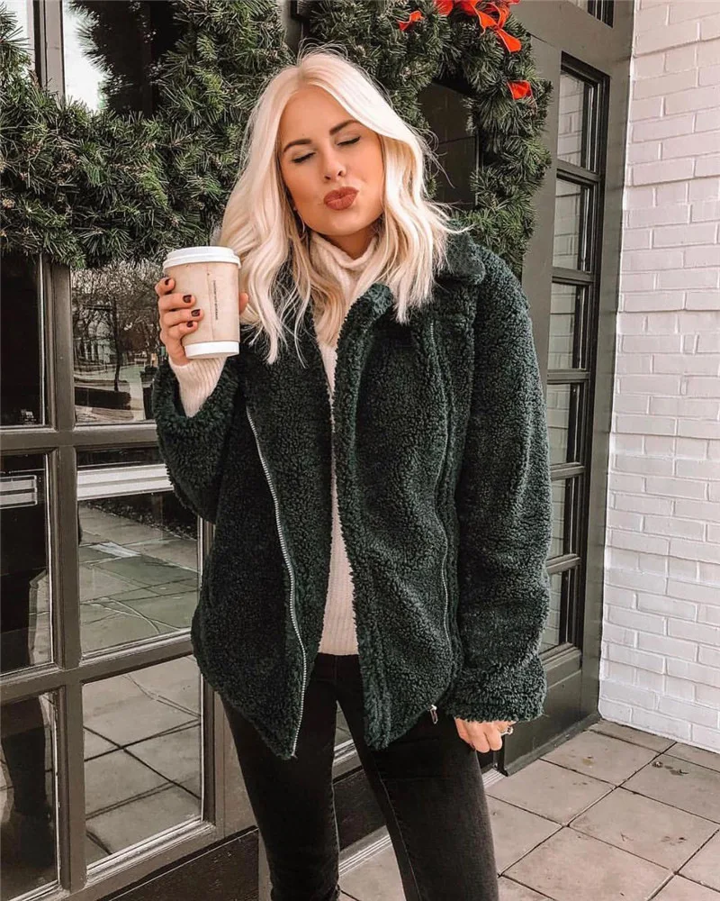 Winter Women\u2019s Fuzzy Fleece Warm Jackets Long Sleeve Solid Color Lapel Zip Up Oversized Coats Plus Size S-4XL 
Winter Women\u2019s Fuzzy Fleece Warm Jackets Long Sleeve Solid Color Lapel Zip Up Oversized Coats Plus Size S-4XL
