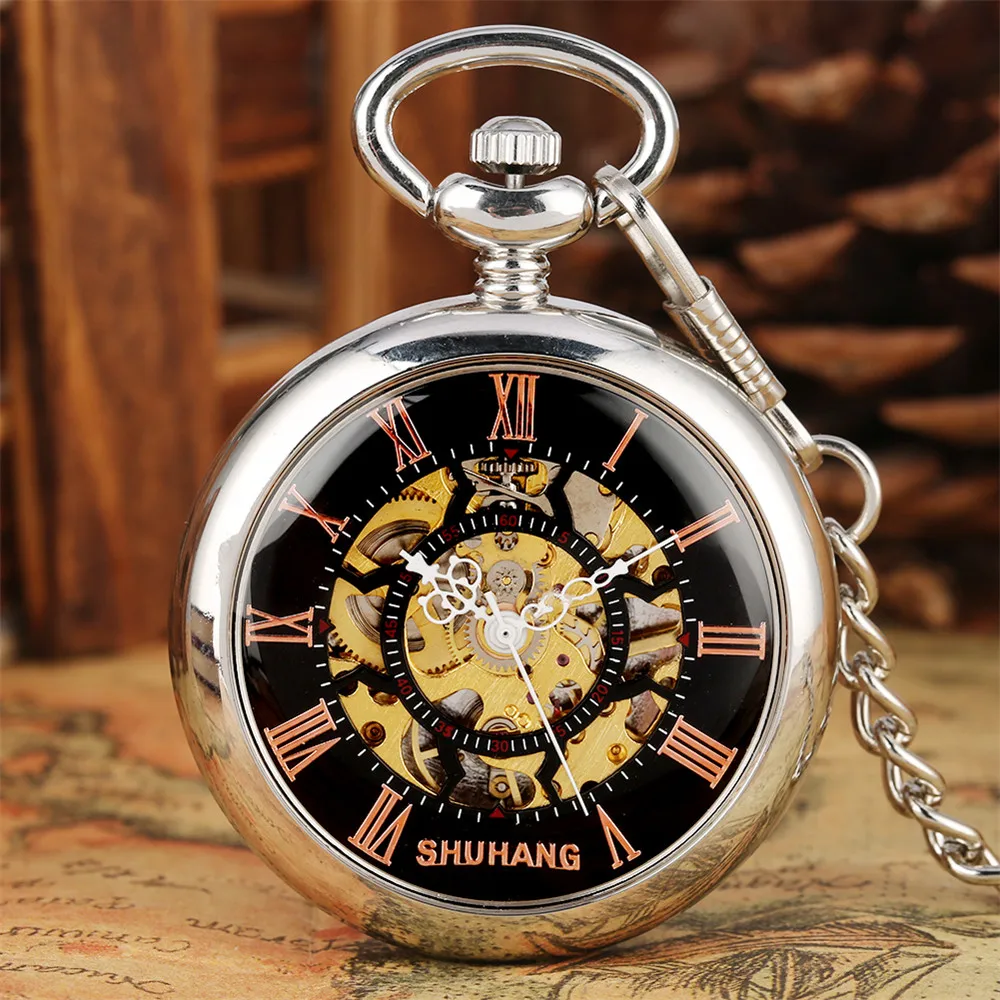 Rose Gold Roman Numerals Display Open Face Silver Mechanical Hand Winding Pocket Watch Antique Timepiece Gifts Male
Rose Gold Roman Numerals Display Open Face Silver Mechanical Hand Winding Pocket Watch Antique Timepiece Gifts Male