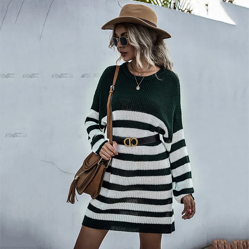 Vestidos Women's Autumn Winter Casual Knitted Long Sleeve Tunic Striped Dress Femme Robe Sweater Dresses for Women
Vestidos Women's Autumn Winter Casual Knitted Long Sleeve Tunic Striped Dress Femme Robe Sweater Dresses for Women