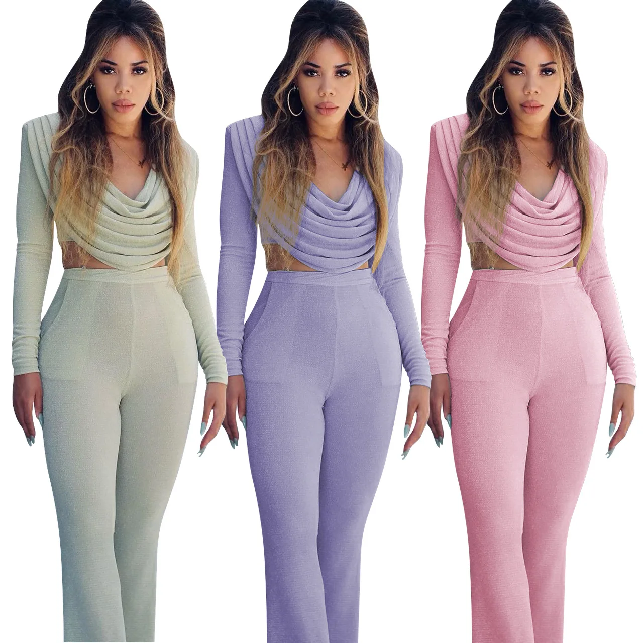 Echoine Pleated Fold Pile Neck Crop Top Flare Pants Set Sexy Skinny Matching Set 2 Piece Set Party Club Outfit Pink Suit Autumn
Echoine Pleated Fold Pile Neck Crop Top Flare Pants Set Sexy Skinny Matching Set 2 Piece Set Party Club Outfit Pink Suit Autumn