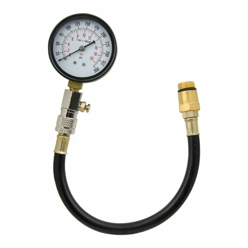 Tools Pressure Gauge Double scale dial 0 PSI - 300 PSI Rubber hose 300 PSI Engine Test Black
Tools Pressure Gauge Double scale dial 0 PSI - 300 PSI Rubber hose 300 PSI Engine Test Black