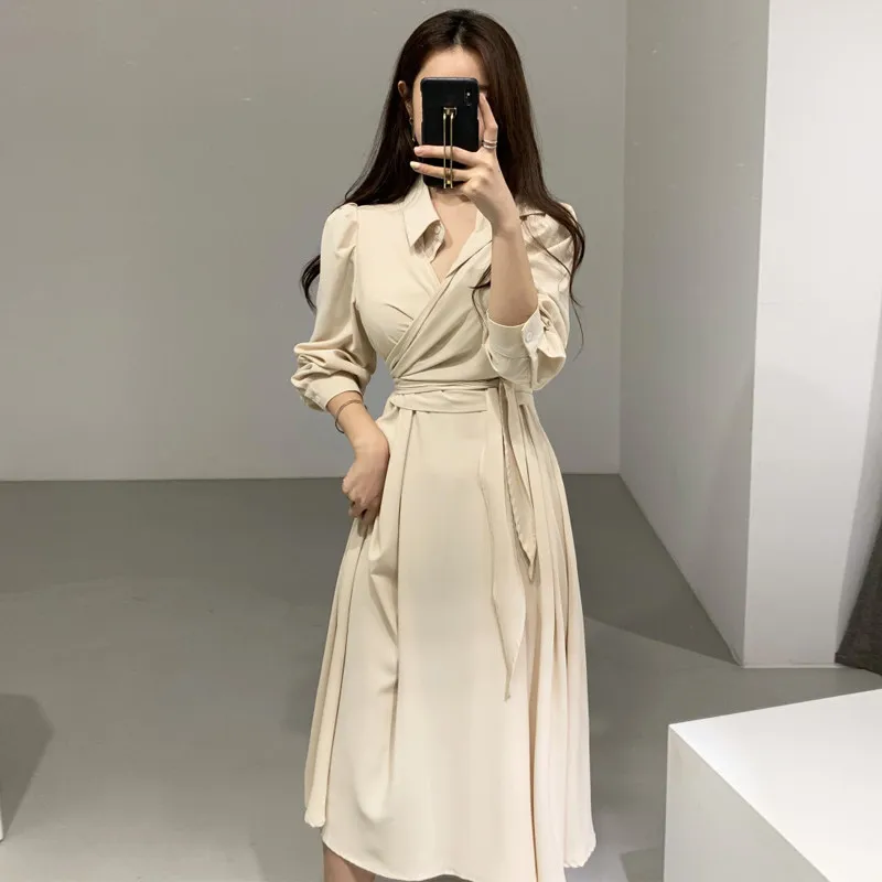 Autumn Elegant Dress Women Pleated Long Sleeve Midi Ladies Dresses Wrap Korean Style Office Woman Dress Vestidos 2021
Autumn Elegant Dress Women Pleated Long Sleeve Midi Ladies Dresses Wrap Korean Style Office Woman Dress Vestidos 2021