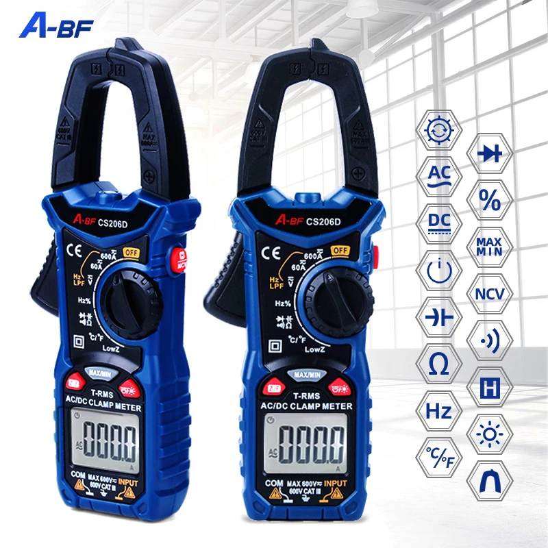 A-BF Digital AC/DC Clamp Meter True RMS Auto Range Multimeter MAX/MIN NCV Current Voltage Temp Capacitor Tester CS206B/CS206D
A-BF Digital AC/DC Clamp Meter True RMS Auto Range Multimeter MAX/MIN NCV Current Voltage Temp Capacitor Tester CS206B/CS206D