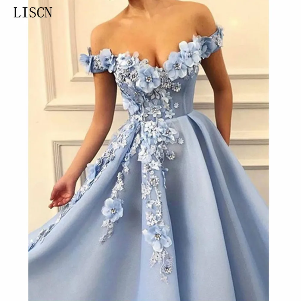 Sky Blue Pearls Handmade Flowers A Line Off the Shoulder Prom Dresses Appliques Lace Formal Party Evening Gowns Robe de Soiree
Sky Blue Pearls Handmade Flowers A Line Off the Shoulder Prom Dresses Appliques Lace Formal Party Evening Gowns Robe de Soiree