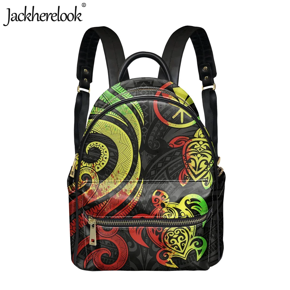 

Jackherelook Hawaii Sea Turtle Polynesian Pattern Womens Luxury Leather Backpack Girls Small Campus Schoolbag Satchel Mochila