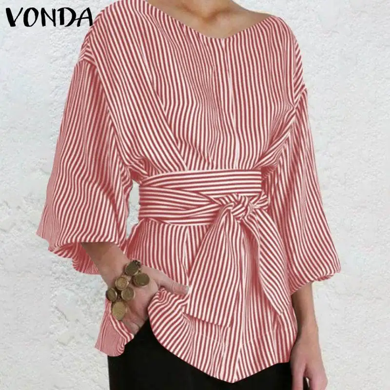 2021 VONDA Office Shirts Women Vintage Striped Tops Casual Lantern Sleeve Sexy V Neck Printed Bohemian Blusas Belted Tops
2021 VONDA Office Shirts Women Vintage Striped Tops Casual Lantern Sleeve Sexy V Neck Printed Bohemian Blusas Belted Tops
