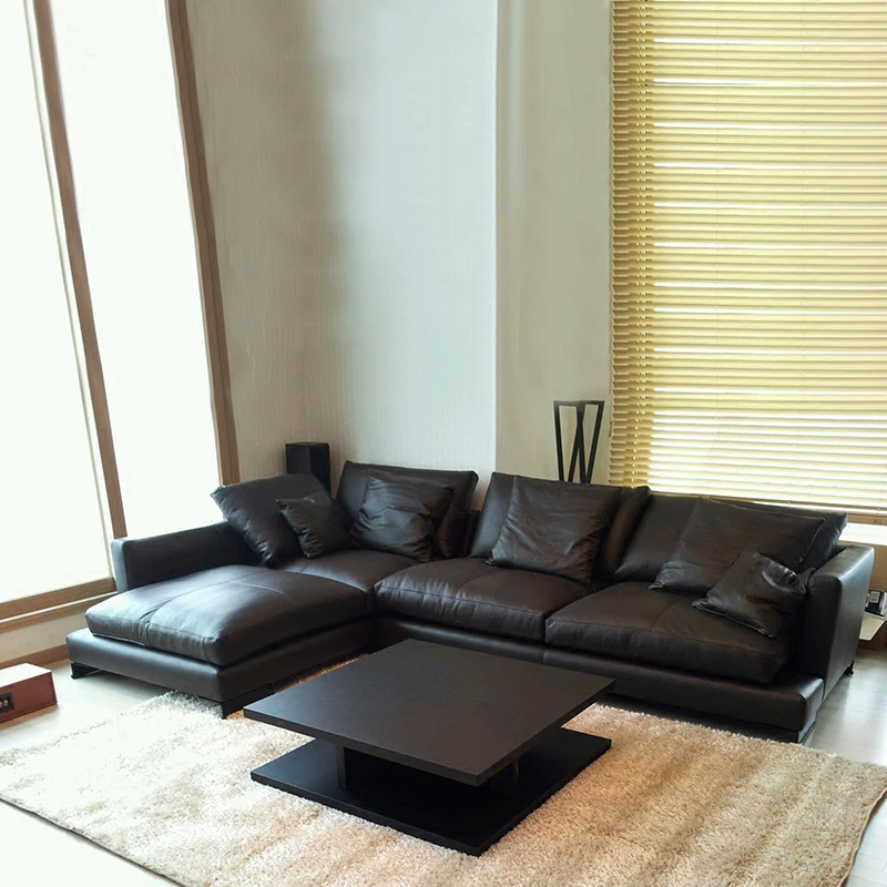 Nordic style fashion down black leather sofa size living room simple modern combination
Nordic style fashion down black leather sofa size living room simple modern combination