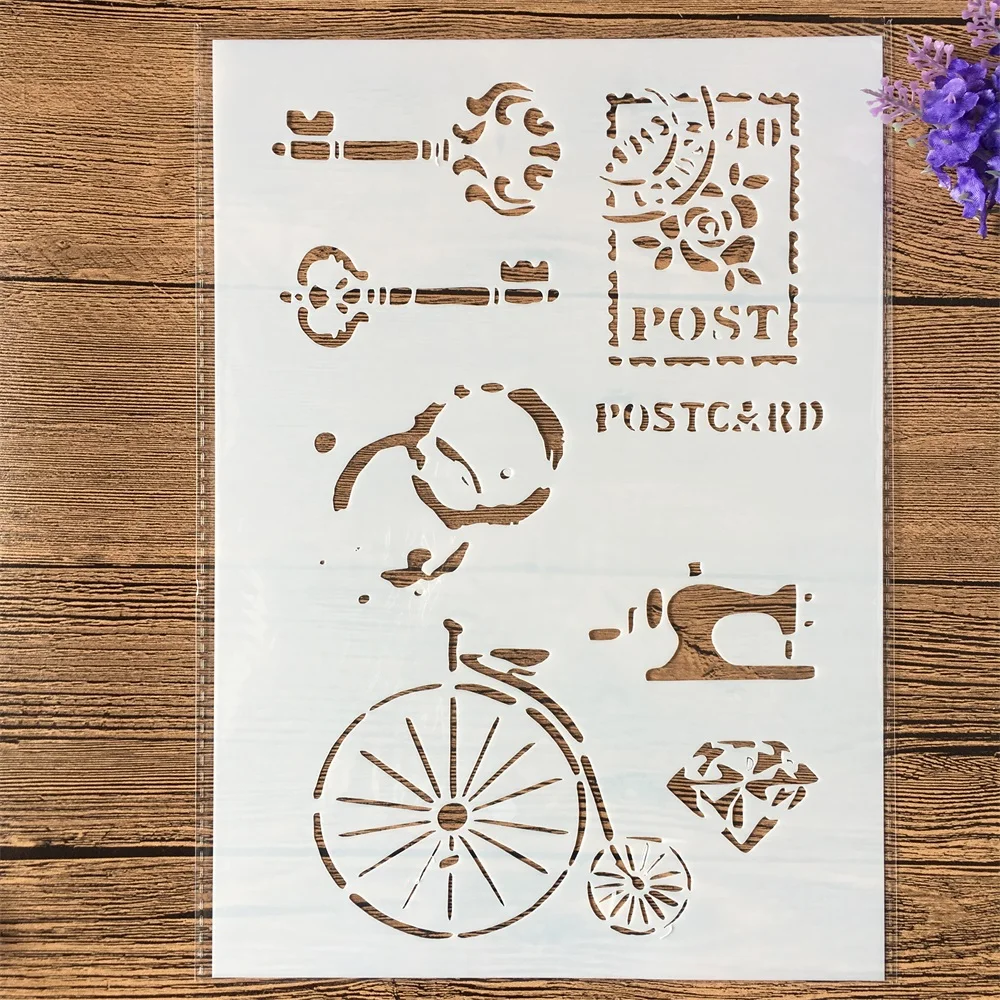1Pcs A4 Vintage Bicycle Key Post Stamp DIY Layering Stencils Painting Scrapbook Coloring Embossing Album Decorative Template
1Pcs A4 Vintage Bicycle Key Post Stamp DIY Layering Stencils Painting Scrapbook Coloring Embossing Album Decorative Template