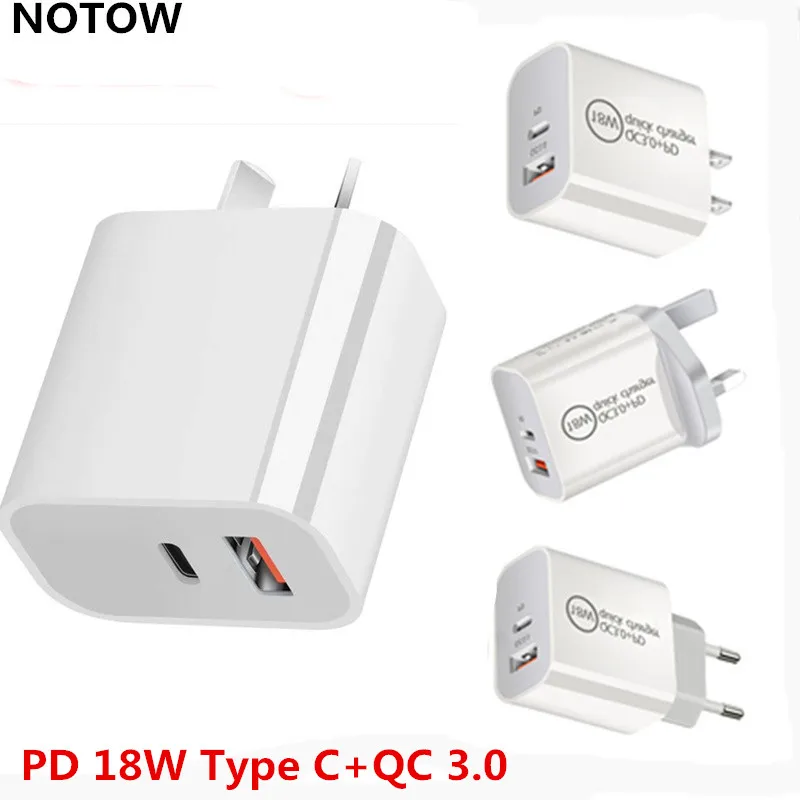 

NOTOW 18W PD USB Type C Wall Charger Travel Power Adapter Quick Fast QC 3.0 Charger AU/US/EU/UK Plug For iPhone for Samsung