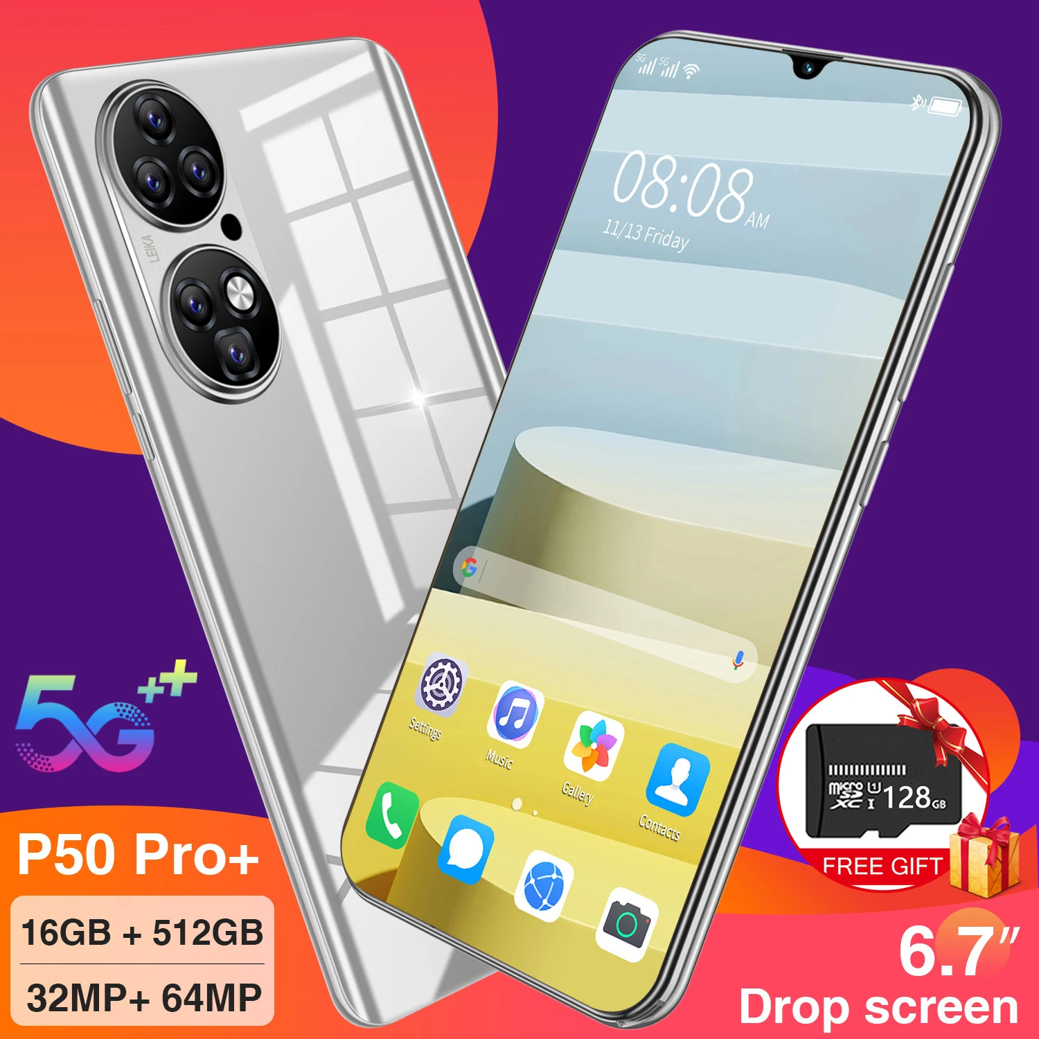Global Version P50 Pro+ 6.7Inch 16GB+512GB 32MP+64MP MTK6893 10 Core 5G Network 14403200 5600MAH Finger Face ID Android 11.0
Global Version P50 Pro+ 6.7Inch 16GB+512GB 32MP+64MP MTK6893 10 Core 5G Network 14403200 5600MAH Finger Face ID Android 11.0