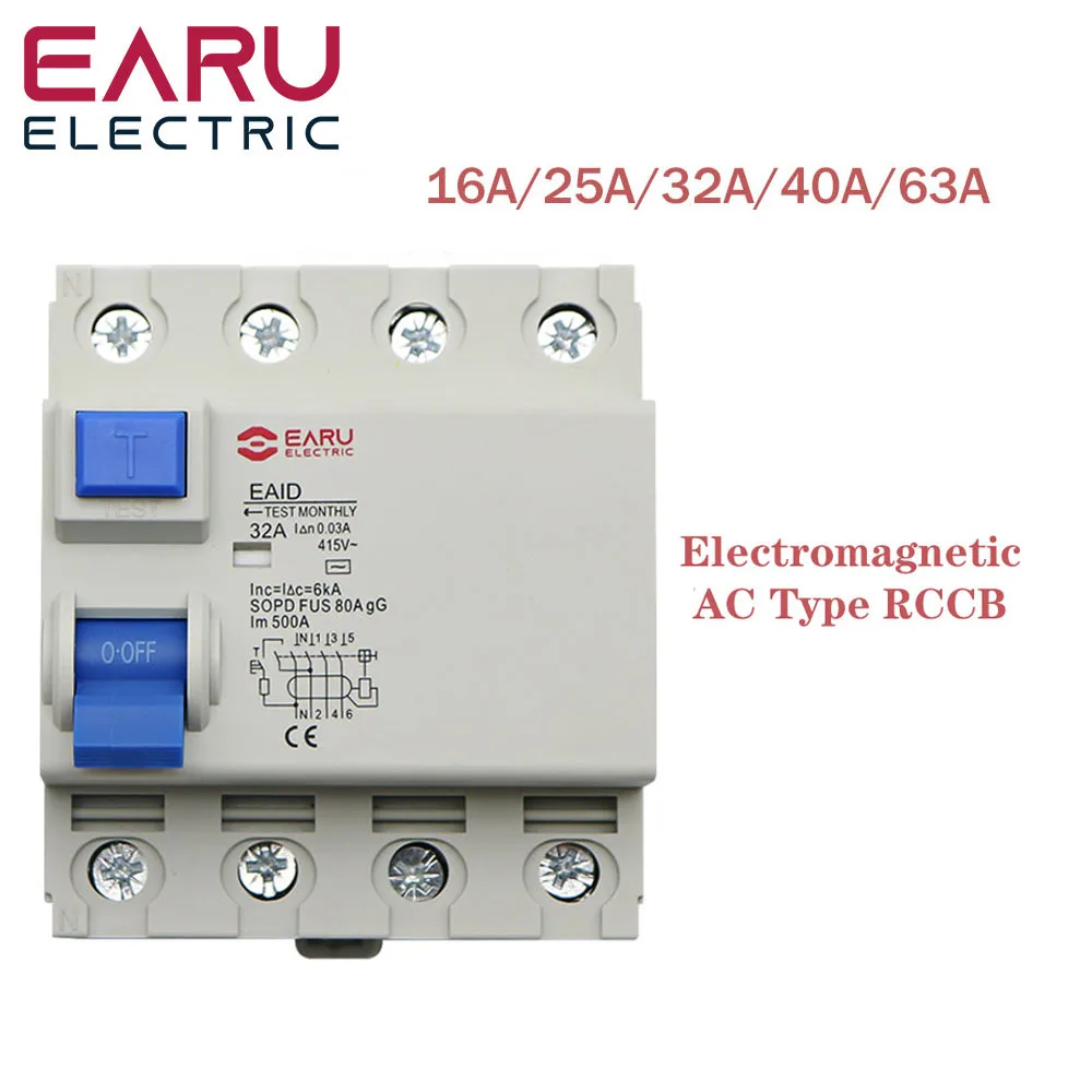 

4P16A AC415 30 мА 100 мА 300 мА Тип AC Электромагнитный RCCB 63A автоматический выключатель остаточного тока RCBO защита от утечки воздуха