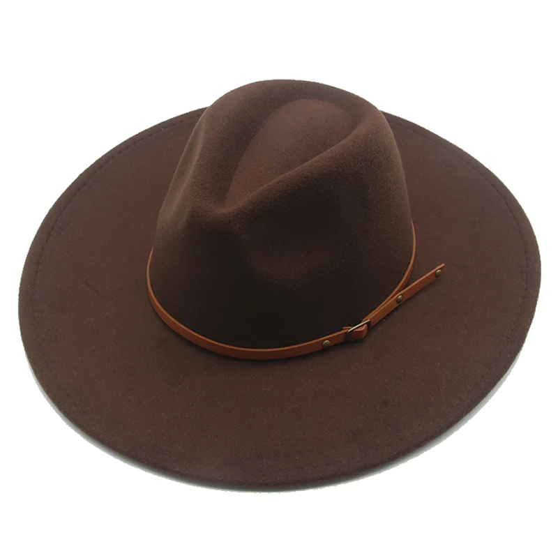 women hats winter big brim 9.5cm solid band belt fedora hat khaki black outdoor cowboy jazz caps hats for men sombreros de mujer
women hats winter big brim 9.5cm solid band belt fedora hat khaki black outdoor cowboy jazz caps hats for men sombreros de mujer