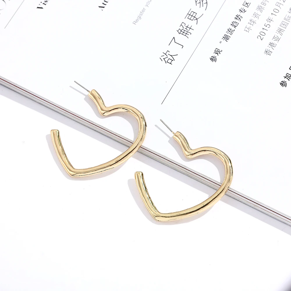 Hot Sale Gold Heart Earrings for Women Trendy Boho Big Geometric Statement Drop Dangle Female Wedding Jewelry Wholesale | Украшения и