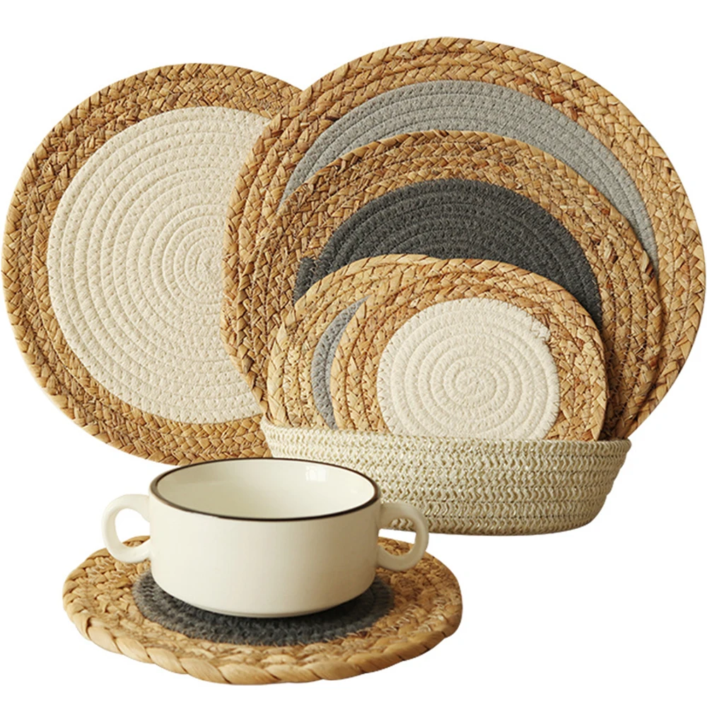 3PCS Round Placemat Straw Woven Cotton Rope Coaster Kitchen Table Mats Bowl Mats Padding Handwoven Heat Insulation Decor Mat
3PCS Round Placemat Straw Woven Cotton Rope Coaster Kitchen Table Mats Bowl Mats Padding Handwoven Heat Insulation Decor Mat