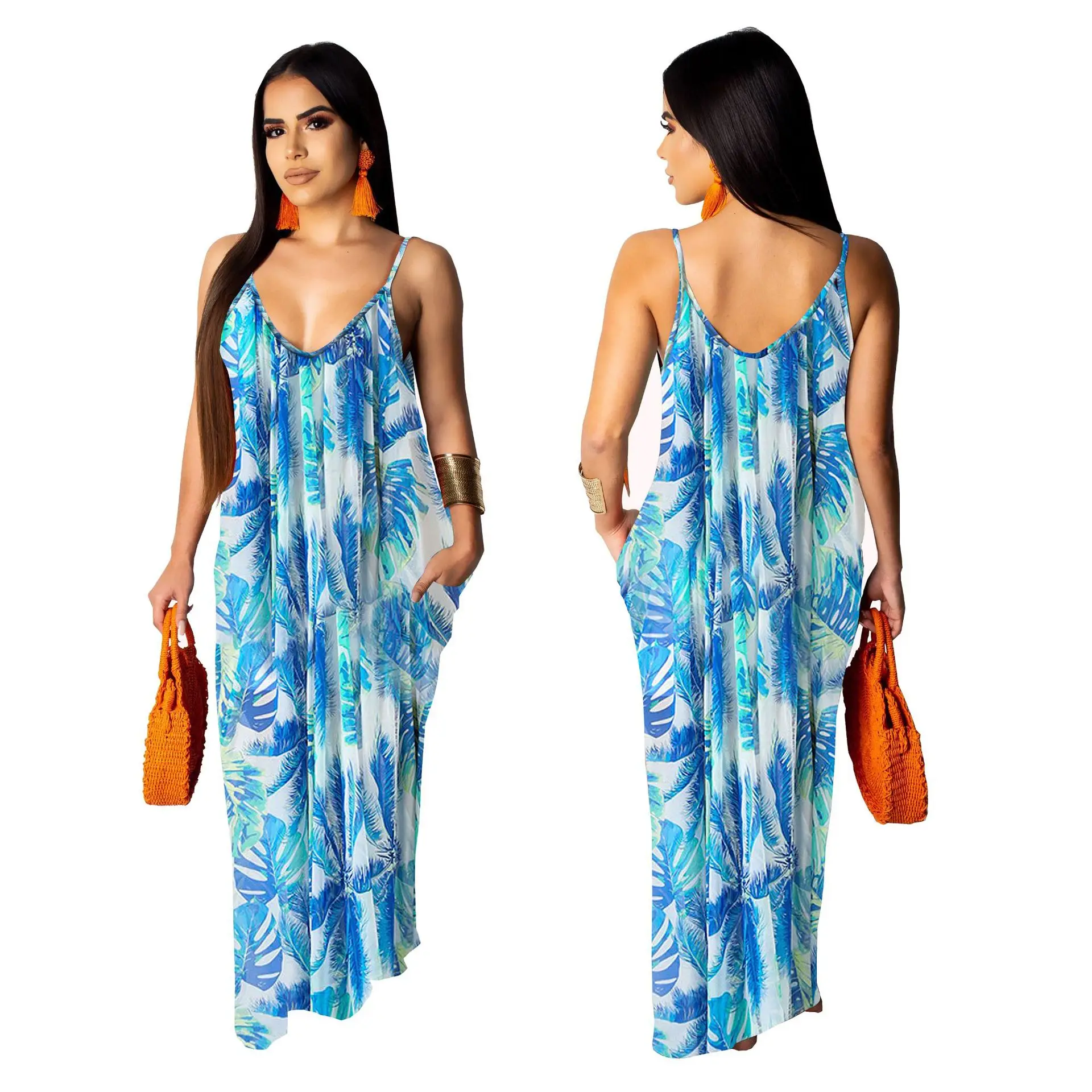 Off The Shoulder Dresses Sleeveless Women V-Neck Fashion Loose Long Skirt Strap Summer Holiday Casual Outfits 
Off The Shoulder Dresses Sleeveless Women V-Neck Fashion Loose Long Skirt Strap Summer Holiday Casual Outfits