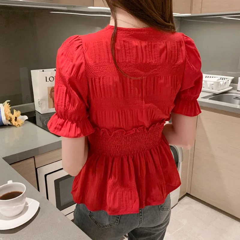 Korean Fashion High Quality Pink White Women Blouse Summer 2021 OL Sexy V-Neck Elastic Waist Slim Shirt Top In Stock Fast Ship
Korean Fashion High Quality Pink White Women Blouse Summer 2021 OL Sexy V-Neck Elastic Waist Slim Shirt Top In Stock Fast Ship