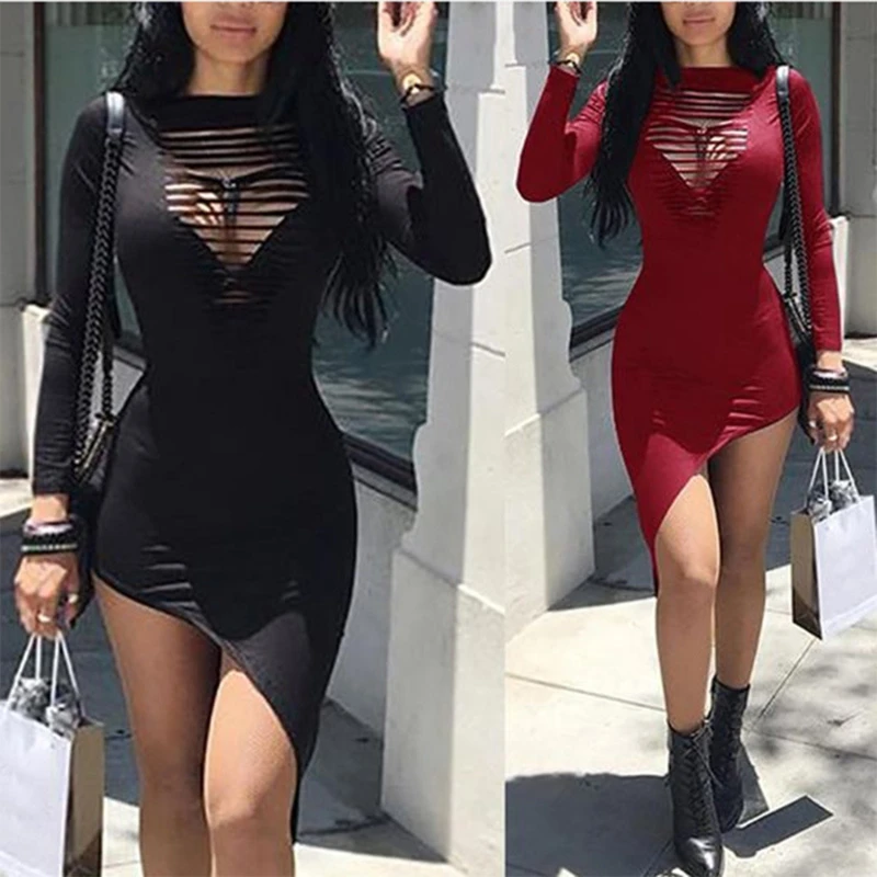 Sexy Women's Bodycon O Neck Long Sleeve Hallow Out Party Evening Mini Short Irregular Pencil Dress Vestidos Dresses For Women
Sexy Women's Bodycon O Neck Long Sleeve Hallow Out Party Evening Mini Short Irregular Pencil Dress Vestidos Dresses For Women