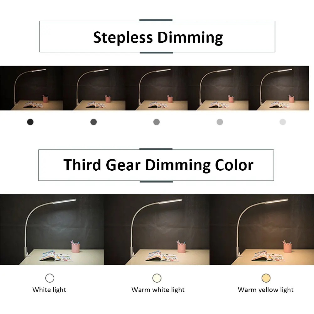 Table Lamp Bedroom Bedside Stepless Dimming Home Study Adjustable 64pcs LED Eye Caring Reading Bendable Clip On Indoor Lighting
