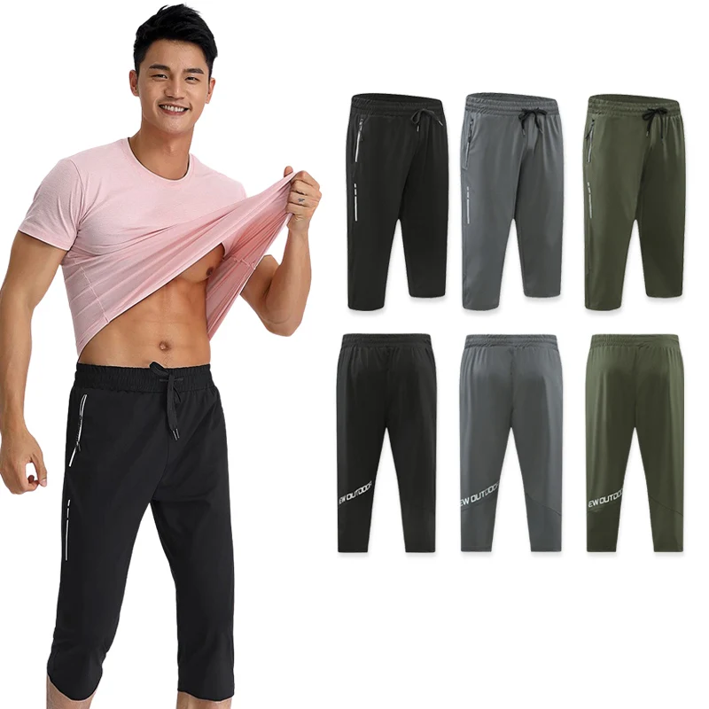 

Men Sports Cropped Trousers Casual Thin Loose 3/4 Capri Pants High Quality Gym Jogging Sweatpants Seven-point Homme