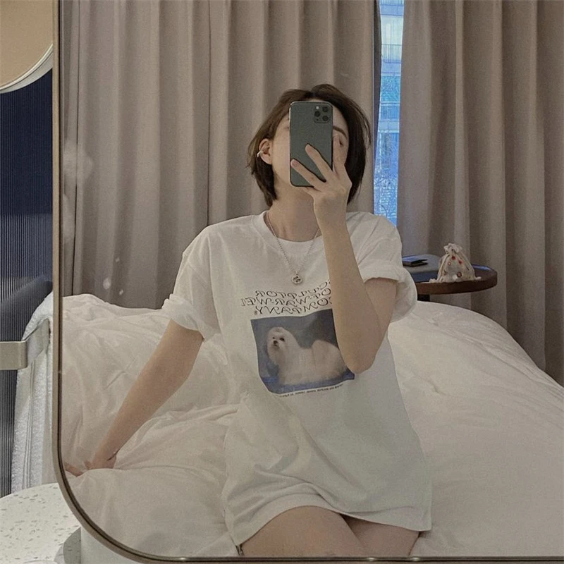 Kawaii Women T-shirt Korean Street Fashion Brand Retro Puppy Dog Print Short-sleeved Tee Shirts Loose Summer Cotton Tops
Kawaii Women T-shirt Korean Street Fashion Brand Retro Puppy Dog Print Short-sleeved Tee Shirts Loose Summer Cotton Tops