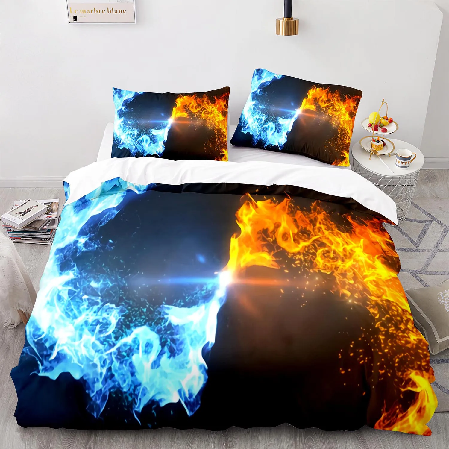 

Colorful Flame Bedding Set Single Twin Full Queen King Size Ice And Fire Blaze Bed Set Children Kid Bedroom Duvetcover Sets 032