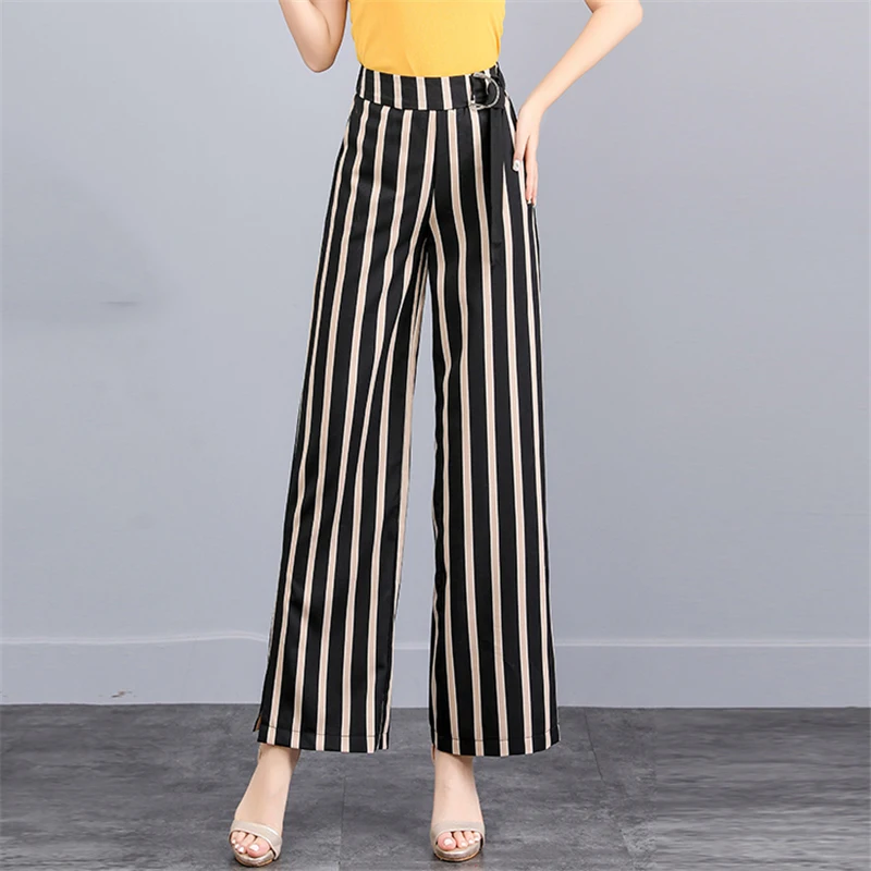 Summer Side Split Fork Stripe Wide Leg Pants Women Office Lady Loose High Waist Straight Leg Pants Lace-Up Work Trousers
Summer Side Split Fork Stripe Wide Leg Pants Women Office Lady Loose High Waist Straight Leg Pants Lace-Up Work Trousers