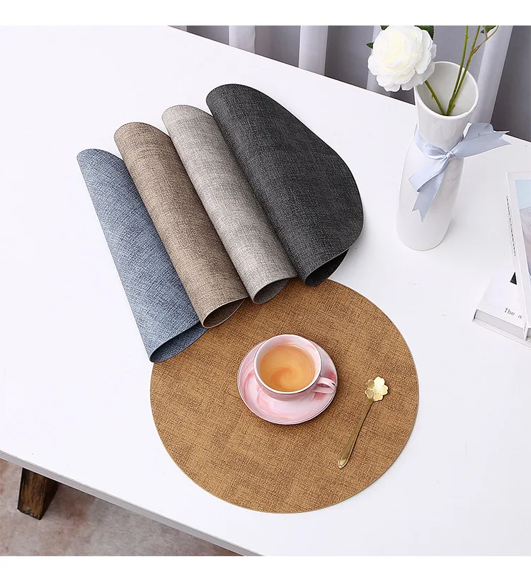 Wholesale Leather placemat customize Round fabric pattern double-sided Nordic Japanese table mat 33cm round waterproof Coaster
Wholesale Leather placemat customize Round fabric pattern double-sided Nordic Japanese table mat 33cm round waterproof Coaster
