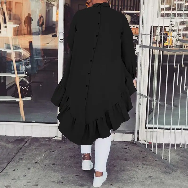 New Autumn Asymmetrical Ruffles Blouse Tops Solid Color Long Sleeve Loose Blusa Tops Turn Down Collar Blouses Lady Workwear 2020
New Autumn Asymmetrical Ruffles Blouse Tops Solid Color Long Sleeve Loose Blusa Tops Turn Down Collar Blouses Lady Workwear 2020